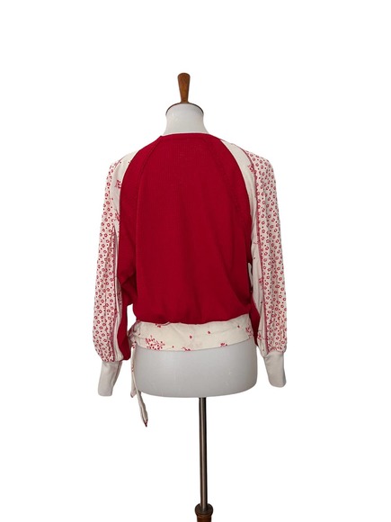 Free People Two Toned Faux Wrap Pullover Top Long Sleeve Red L Large - Picture 2 of 7